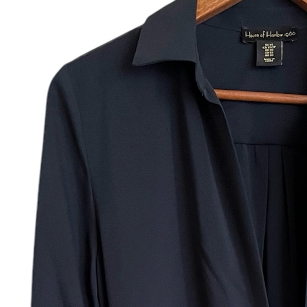 House Of Harlow 1960 Black Collared Gathered Wrap Mini Dress - Picture 4 of 10